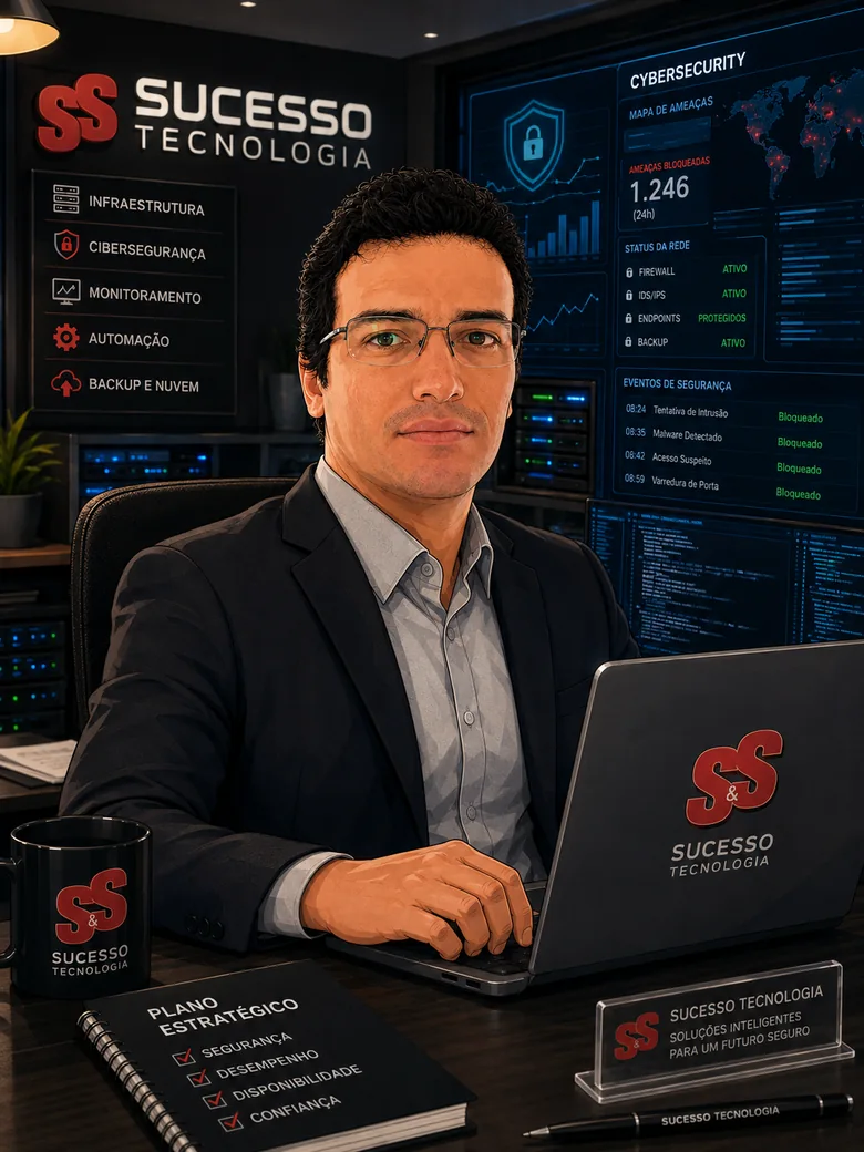Ambiente corporativo com monitoramento, infraestrutura e cybersegurança